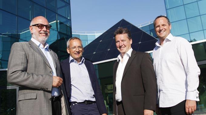 Machen sich gemeinsam für Jungunternehmen stark (v.l.n.r.): Joachim Vetter, Daniel Senn (beide ABACUS), Beat Schillig, André Brühlmann (beide IFJ)